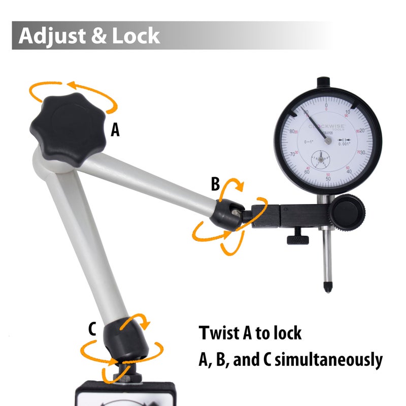 Clockwise Tools Dial Indicator with Magnetic Base Holder Stand, DIMR-0105 0-1 inch - Image 2